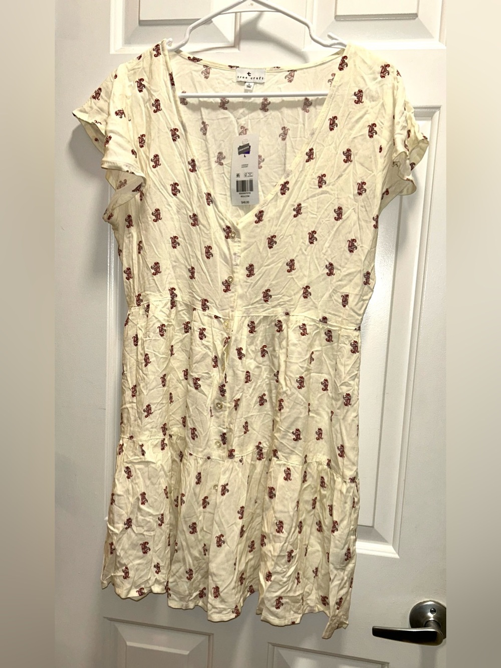 True Craft Cream Button-Front Dress with Red Motif Size Large new